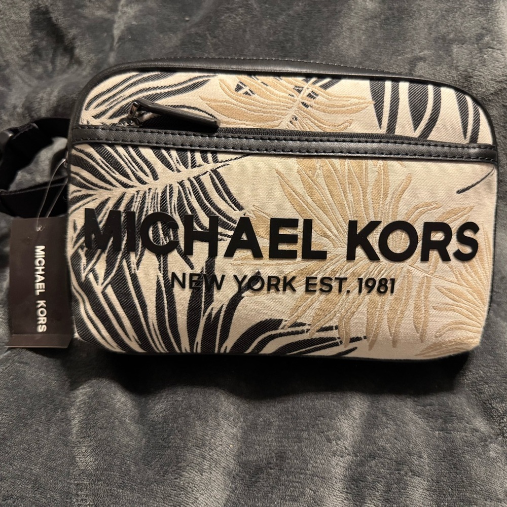Michael Kors Black and Tan Slim Square Belt Bag